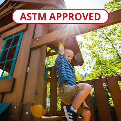 DIY Knightsbridge plus Wooden Outdoor Playground Set with Slide, Rock Wall, Swing Set, and Backyard Playground Equipment