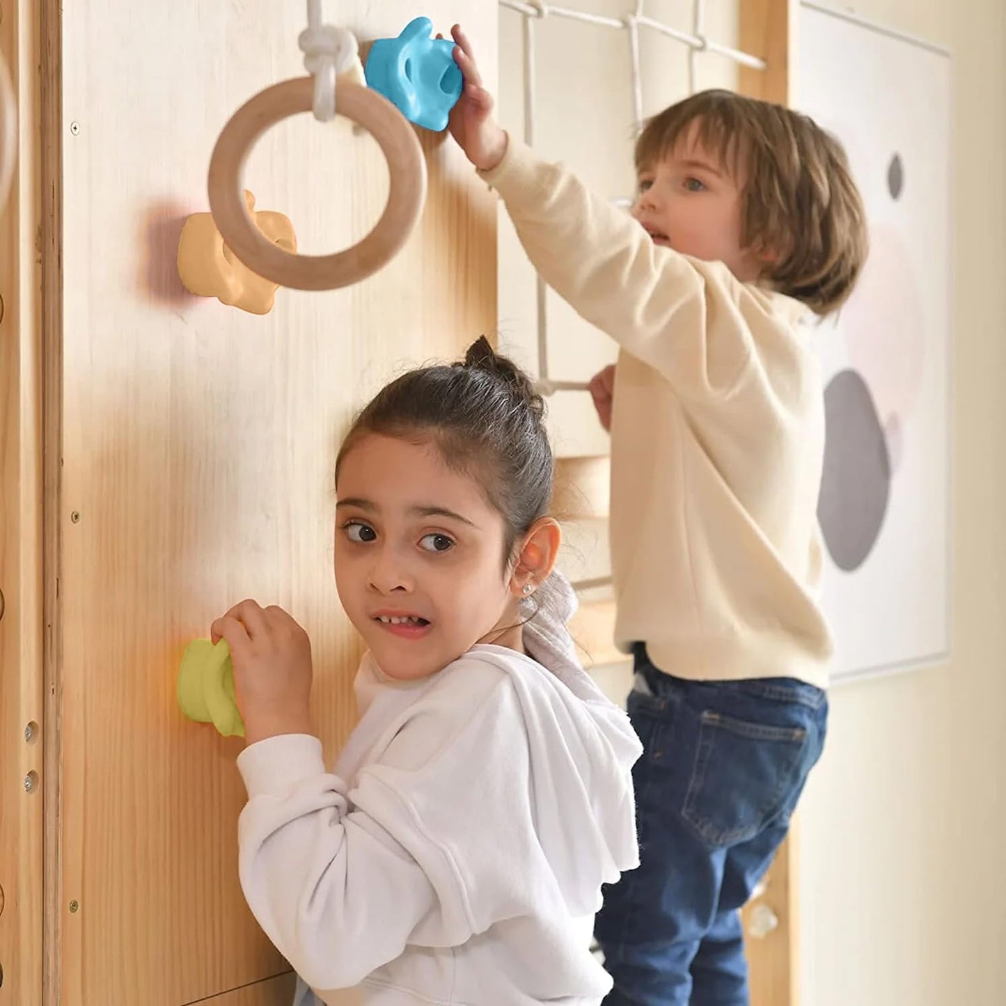 Walnut 9-In-1 Swedish Ladder Wall Gym Kids, Indoor Climbing Wall | 2 Heights: 78.8" or 94.5" Montessori Indoor Playground & Jungle Gym, Rock Climbing Wall for Kids, Rope Ladder, Slide, Swing