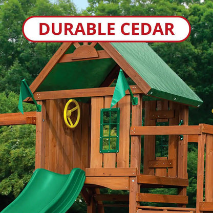 DIY Knightsbridge plus Wooden Outdoor Playground Set with Slide, Rock Wall, Swing Set, and Backyard Playground Equipment