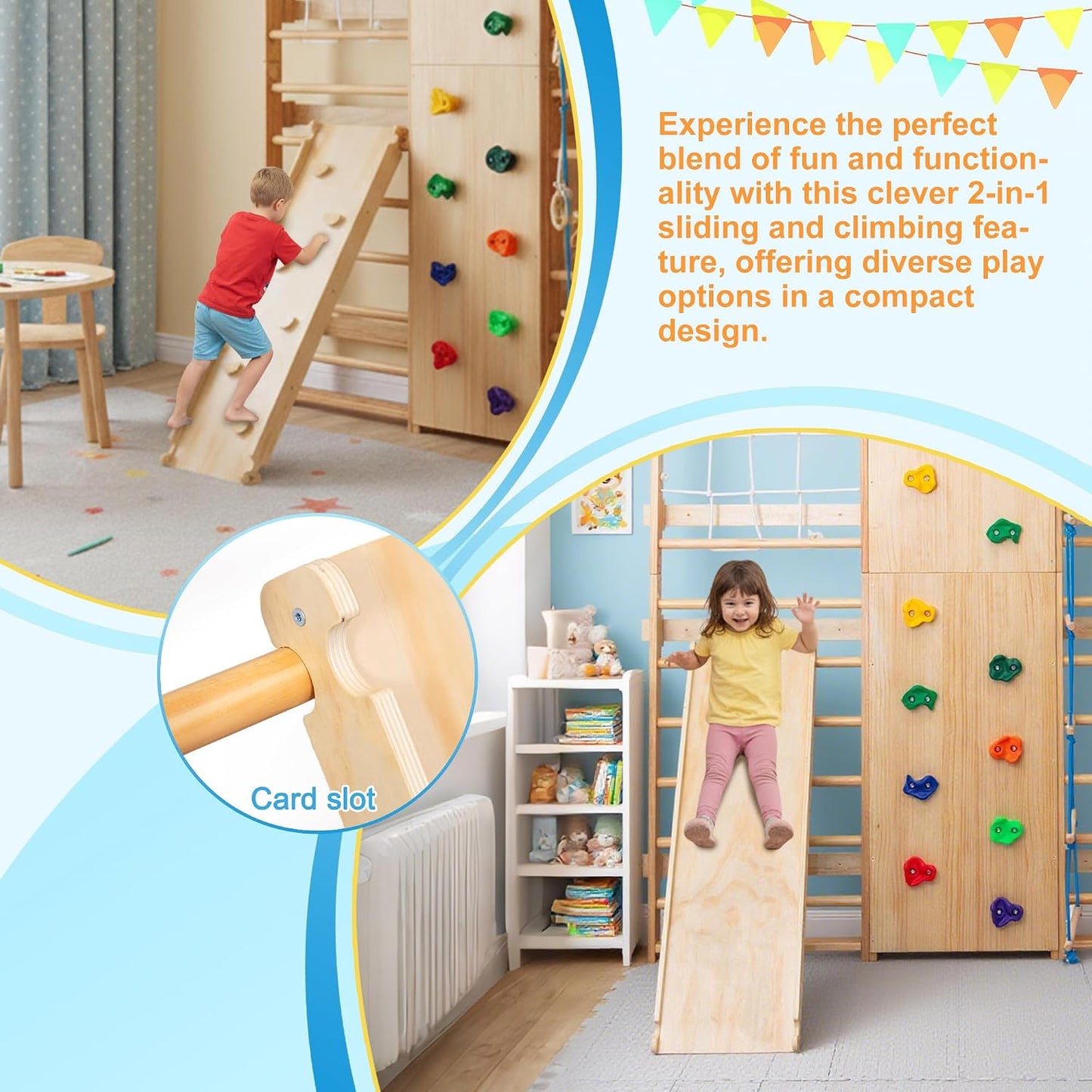 10-In-1 Indoor & Outdoor Wooden Playset for Kids, All-In-One Climbing Playground with Slide, Monkey Bars, Swing, Rock Wall, Climbing Net, Rings & Ladder –Sturdy Backyard Adventure Set for Active Play
