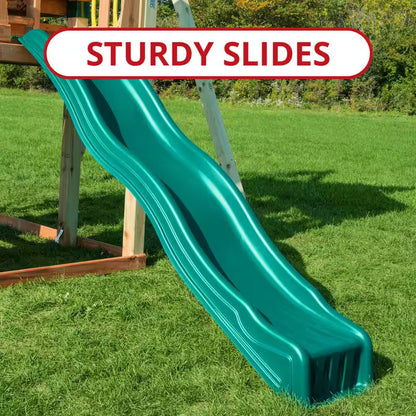 DIY Knightsbridge plus Wooden Outdoor Playground Set with Slide, Rock Wall, Swing Set, and Backyard Playground Equipment